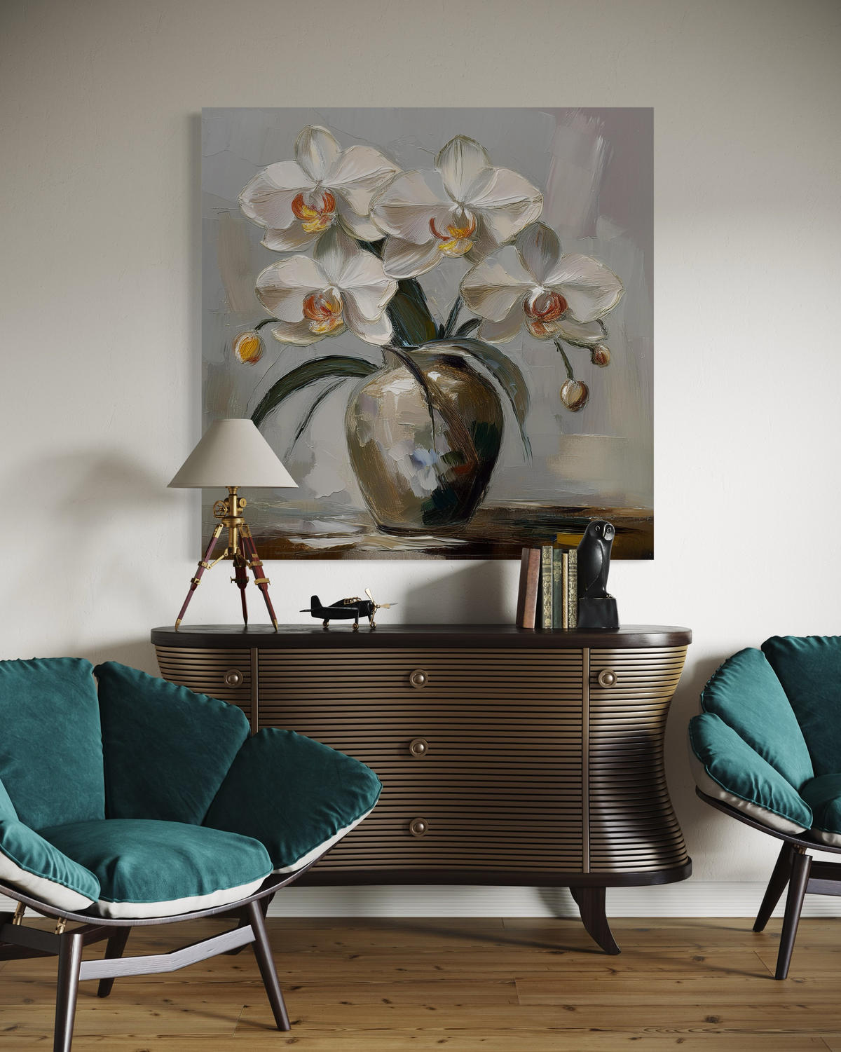 WANDBILD weiße blumenvase - Grau, Textil (50/50cm) - Feeby