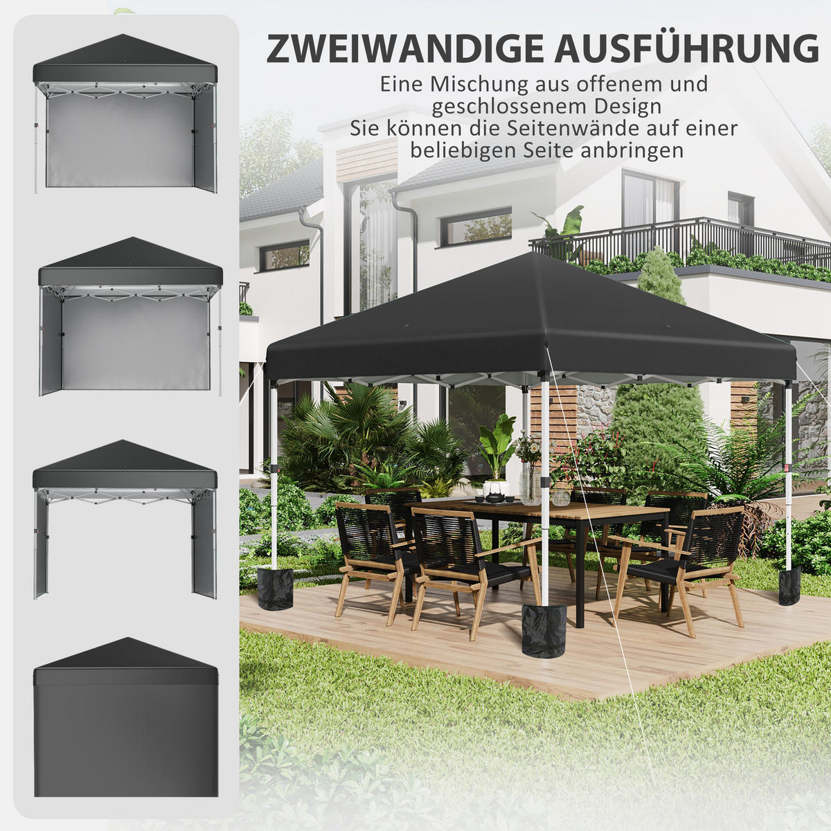 FALTPAVILLON, Stahl, Oxfordstoff, Schwarz - Schwarz, Textil/Metall (297/274/297cm) - Outsunny