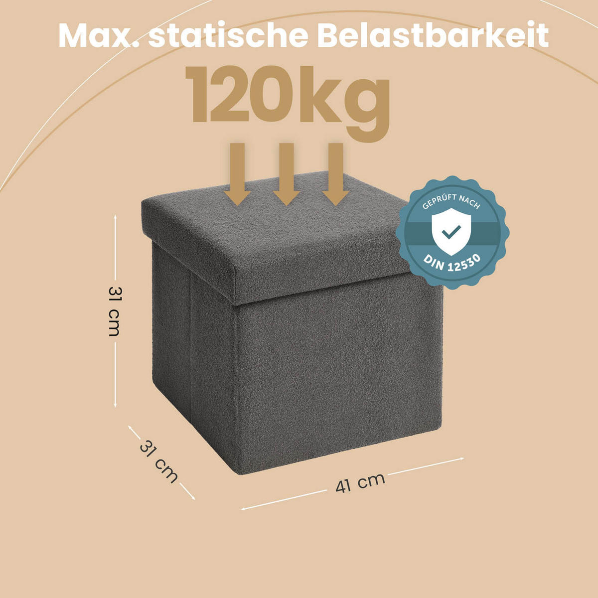 SITZHOCKER 41/31/31 cm, Dunkelgrau - Dunkelgrau, Kunststoff (31/31/41cm) - Blumtal