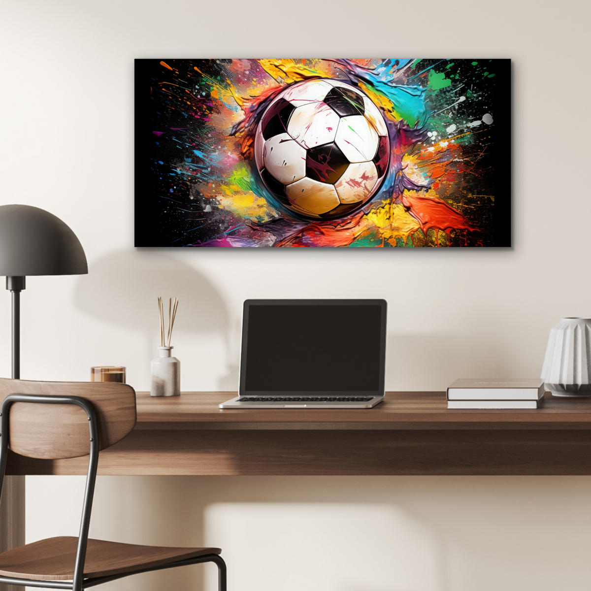 KOVOVÝ OBRAZ Futbal - Farba - Farby - Čierna - Biela 80x40 cm - biela, kov (80/40cm) - MuchoWow
