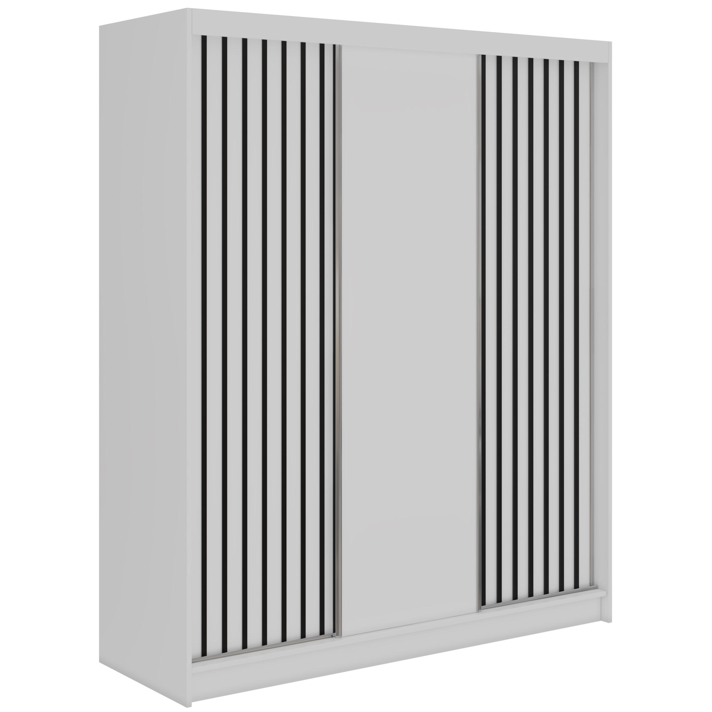 SCHWEBETÜRENSCHRANK mit Lamellen und Schubladen LUMOS - 180 - Weiß und Schwarz - Schwarz/Alufarben, Holzwerkstoff/Metall (180/216/61cm) - MKS