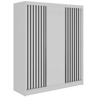 SCHWEBETÜRENSCHRANK mit Lamellen und Schubladen LUMOS - 180 - Weiß und Schwarz - Schwarz/Alufarben, Holzwerkstoff/Metall (180/216/61cm) - MKS