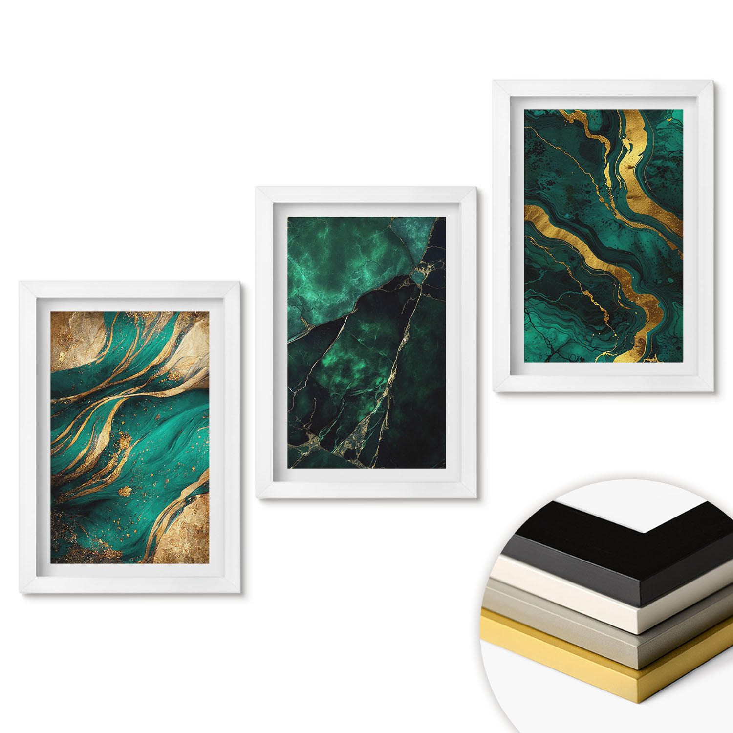 WANDBILDER 3er-Set - 20x30 cm Weißer Rahmen - Elegante Steinmuster - Weiß, Kunststoff (20/30cm) - ArtPrintCave