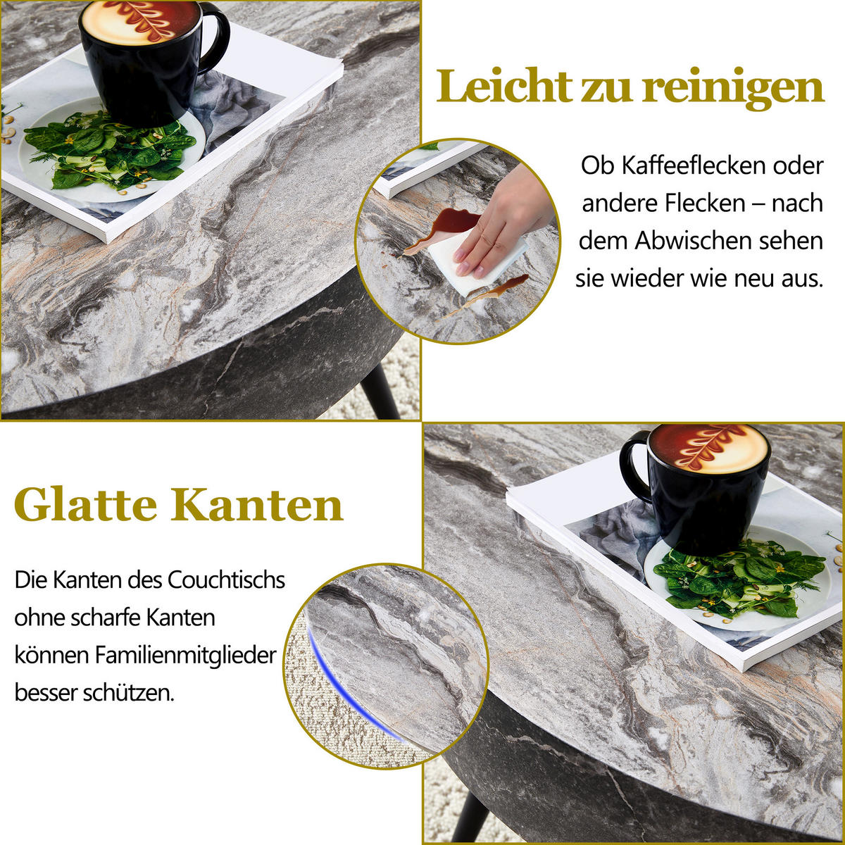 RUNDER COUCHTISCH Marmor-Optik - Grau, Metall (70/70/35.5cm)