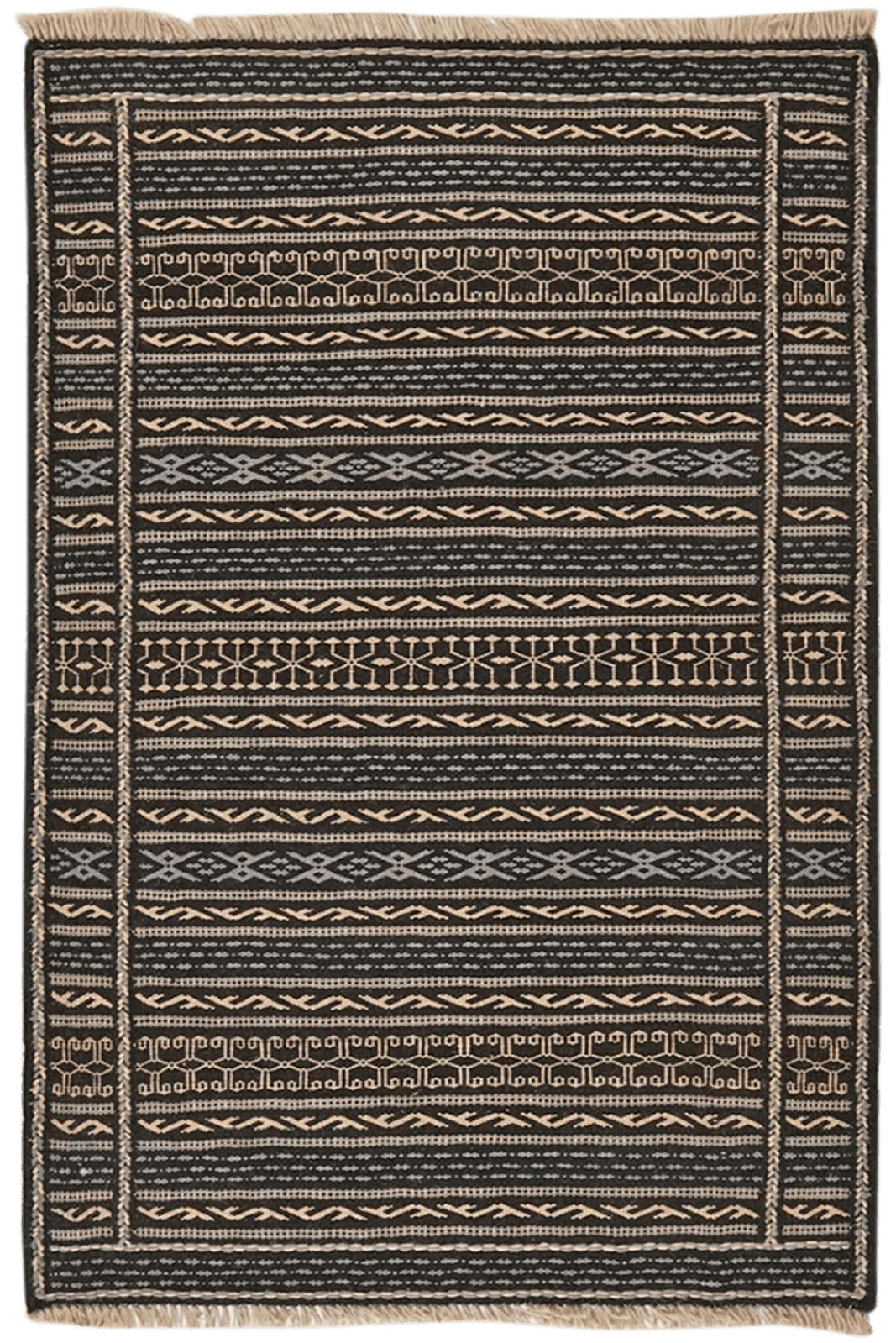 KELIM-TEPPICH handgewebt Kordi Schwarz, Grau 122/82 cm Schurwolle - Beige/Schwarz, Textil (82/122cm) - Looma