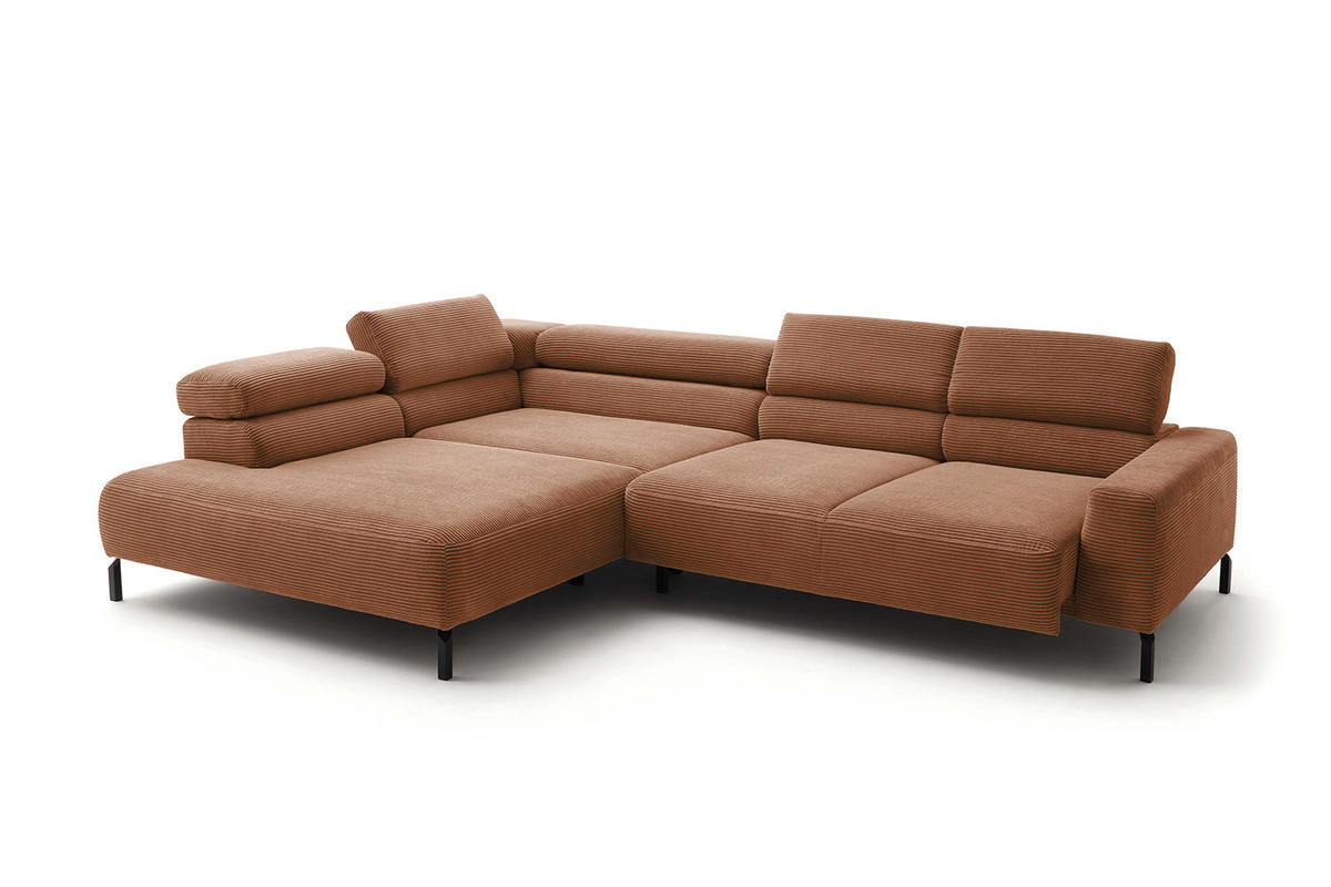 ECKSOFA MIT MOTORISCHEM SITZVORZUG DELIA Braun Cord - Dunkelbraun/Schwarz, Textil/Metall (312/219cm) - KAWOLA