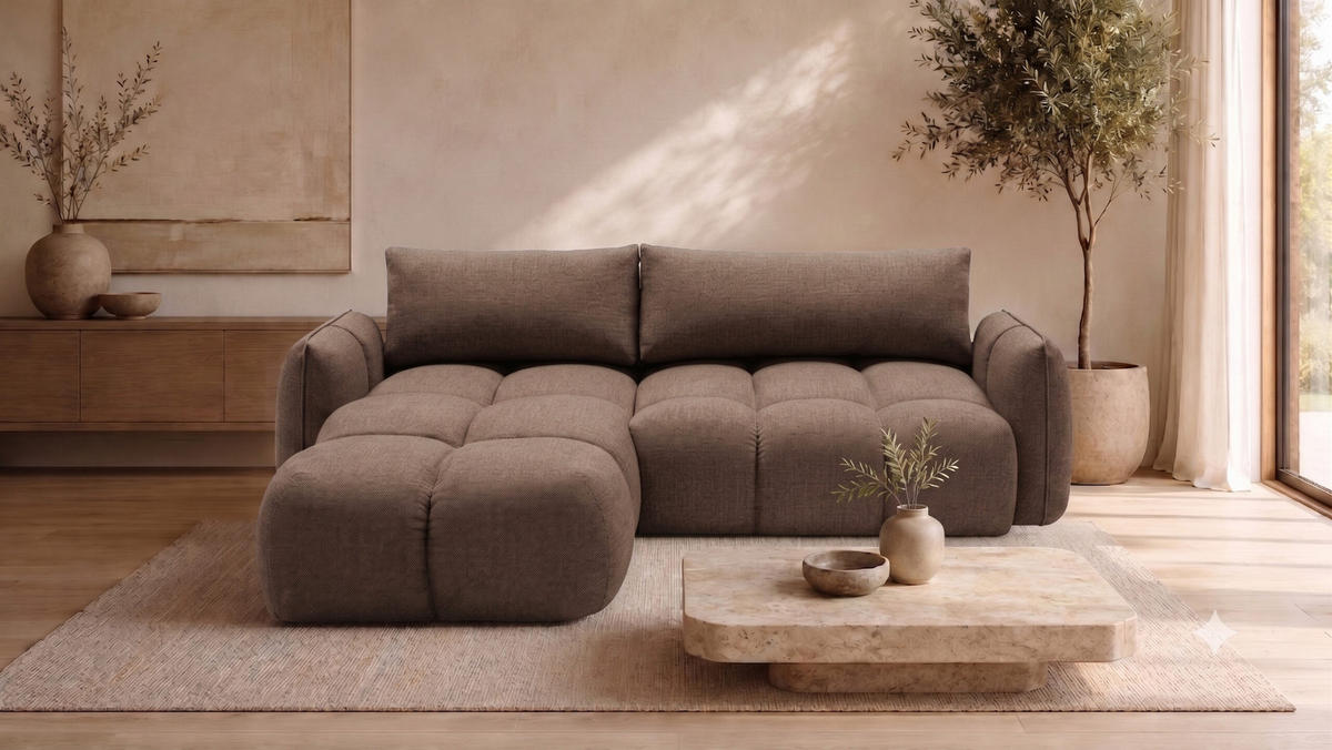 ROHOVÁ SEDAČKA ve tvaru L s funkcí spaní, Nexi, Taupe, Levá strana, BELVEDER L - šedohnědá, dřevo (250/168cm) - Kaiser Möbel