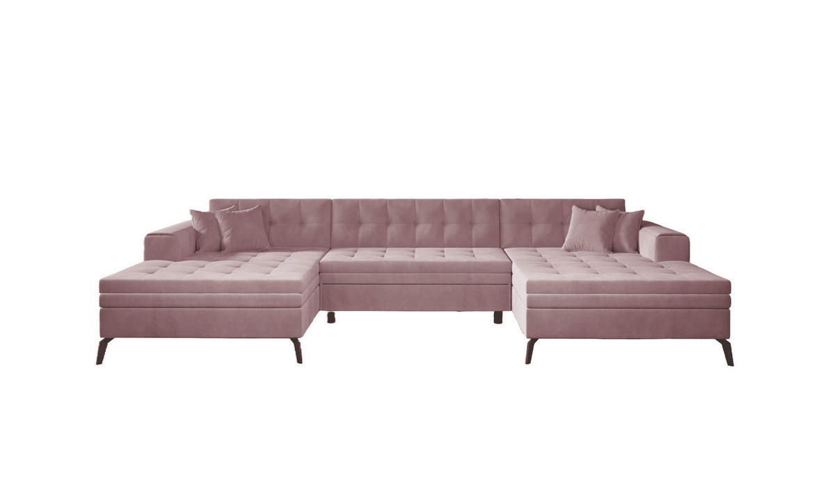 WOHNLANDSCHAFT mit Schlaffunktion, luxus Nube-Stoff - Schwarz/Rosa, Textil/Metall (350/93/170cm) - Eltap