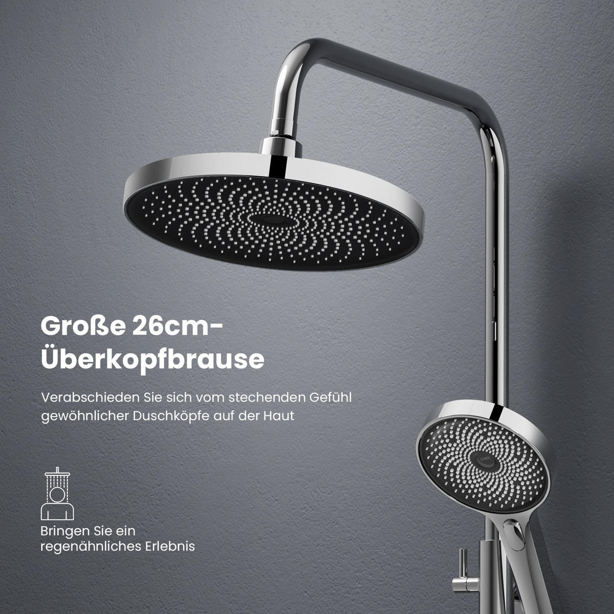 ÜBERKOPFBRAUSESET mit Thermostat Chrom - Chromfarben, Metall (27/124.4/50cm) - EMKE