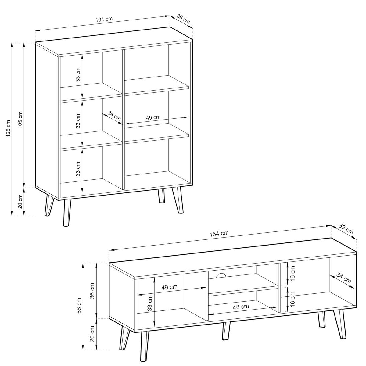 WOHNWAND Saskatoon 2, 2-er Set, Front MDF 18 mm Eiche Handwerker Schwarz - Schwarz, Glas/Holz (258/125/39cm) - Komodee