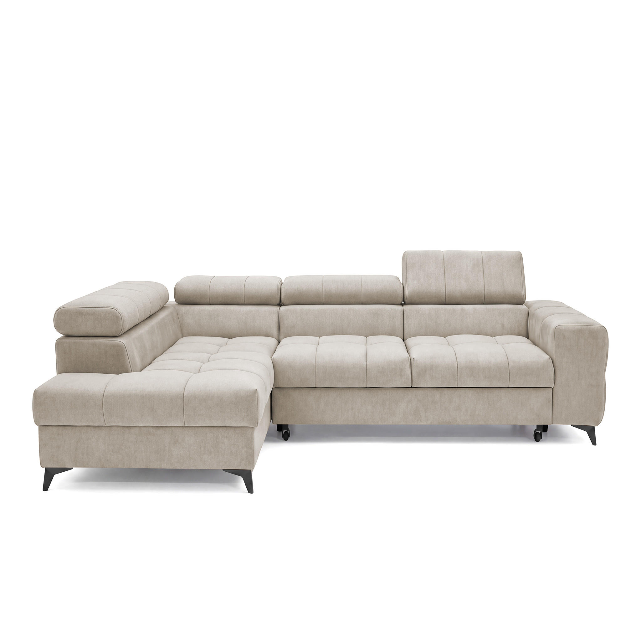 ECKSOFA PUDDING S Links mit Schlaffunktion 125x195 Velours Creme - Creme/Schwarz, Holz/Textil (177/275cm) - Muffo