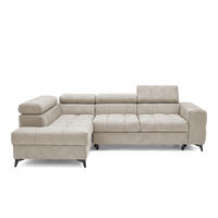 ECKSOFA PUDDING S Links mit Schlaffunktion 125x195 Velours Creme - Creme/Schwarz, Holz/Textil (177/275cm) - Muffo