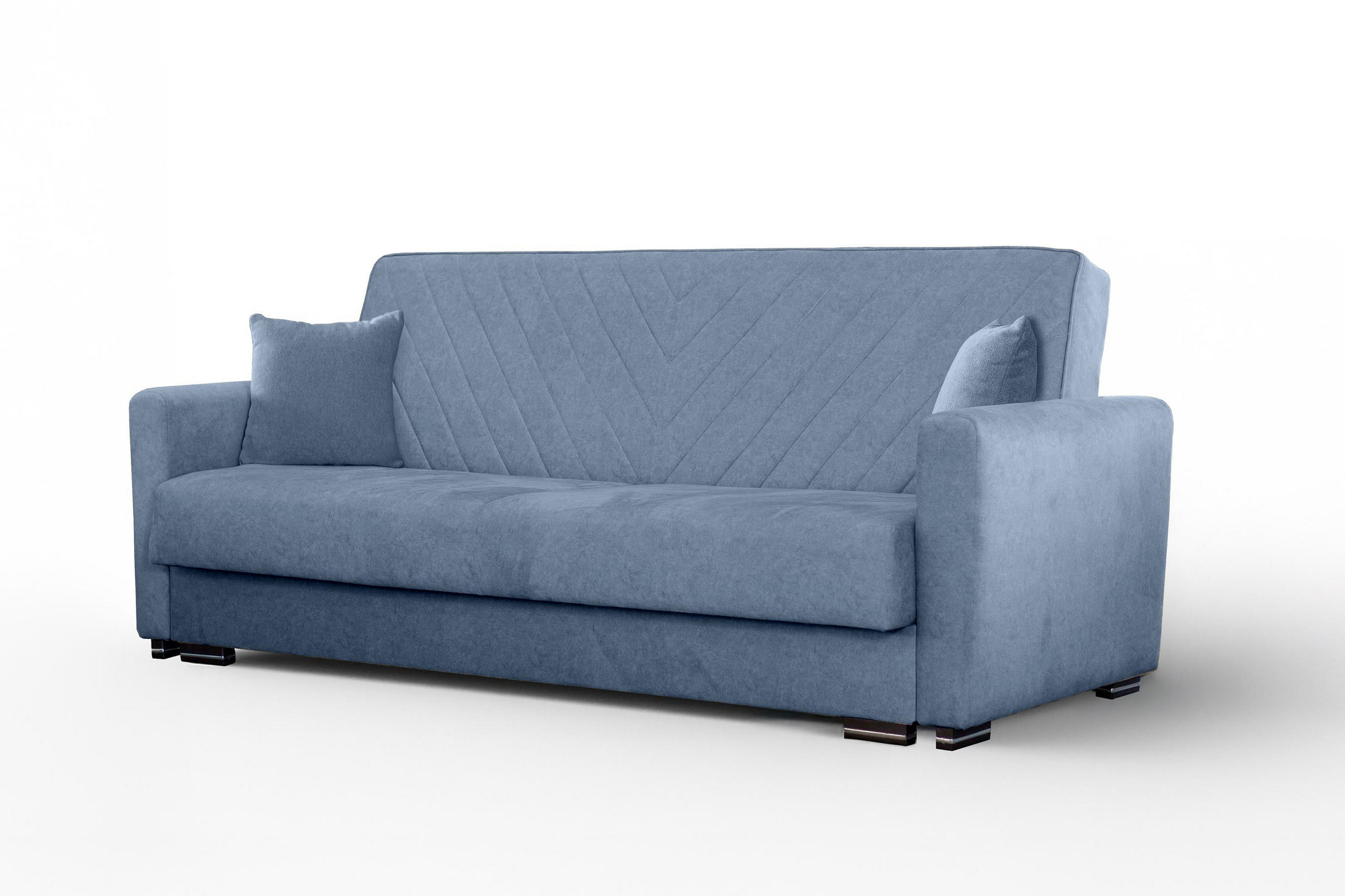 SOFA Vera Blau, mit Schlaffunktion und Bettzeugablage - Blau, Holzwerkstoff (227/95/100cm) - Bettso
