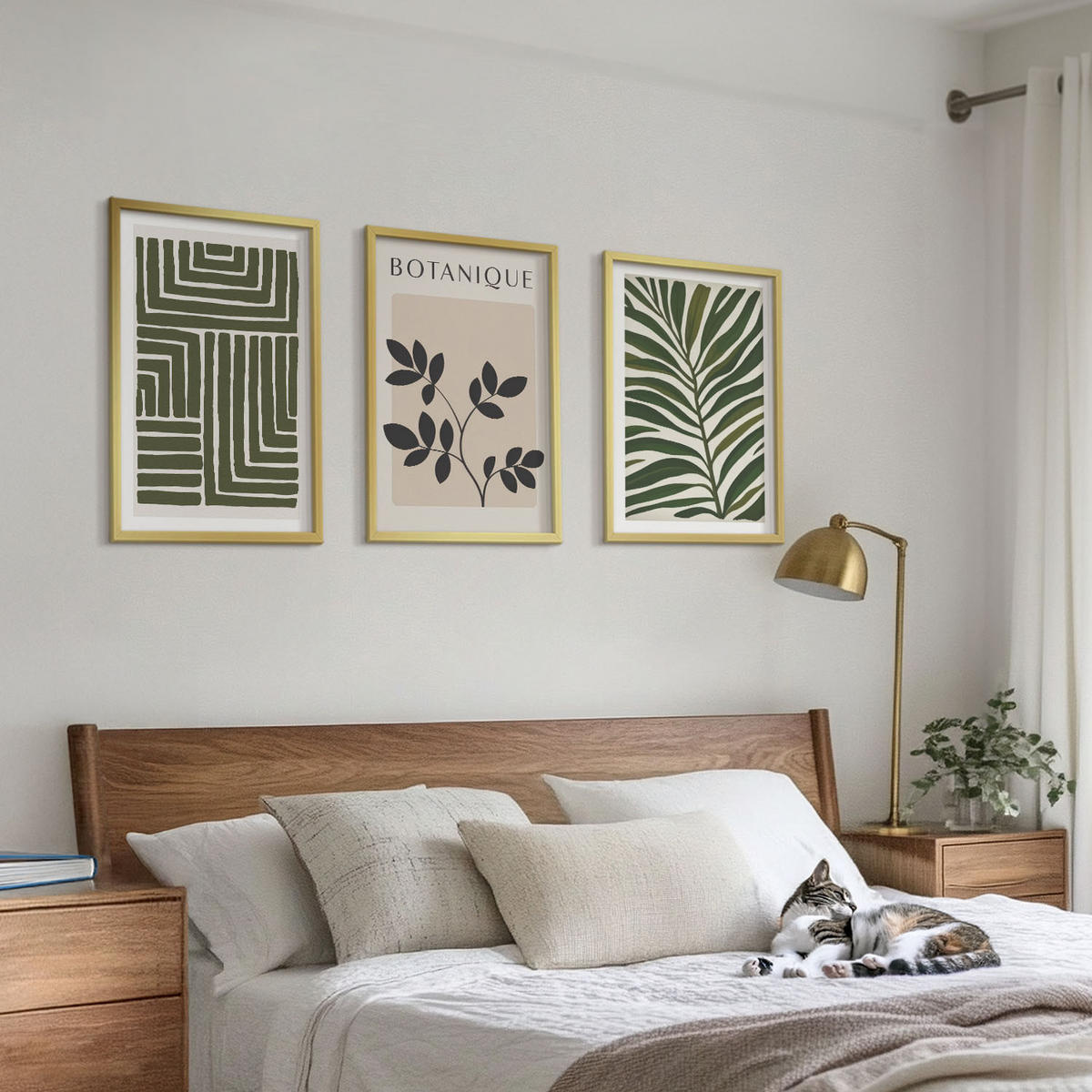 BILDER SET 3er Set - 40x60 cm Goldrahmen - Botanischer Boho-Minimalismus - Goldfarben, Kunststoff (40/60cm) - TULUP