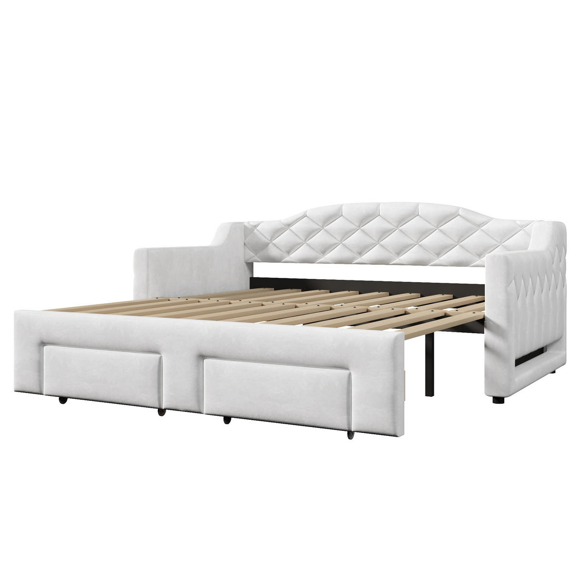 TAGESBETT ausziehbar 90x200-180x200 cm mit 2 Schubladen LED Weiß - Weiß, Holzwerkstoff (90/200cm) - Meubliv
