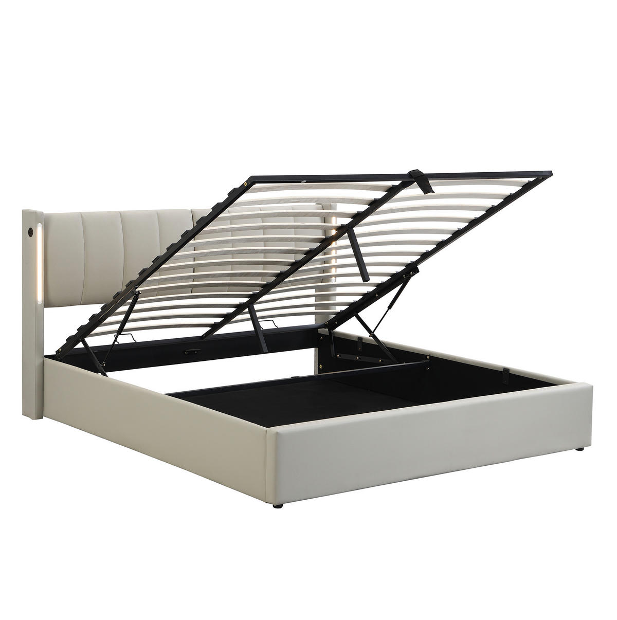 POLSTERBETT mit LED-Beleuchtung 140/200 cm in Grau mit Bettkasten und USB-Anschluss - Grau, Kunststoff (140/200cm) - BEAOK