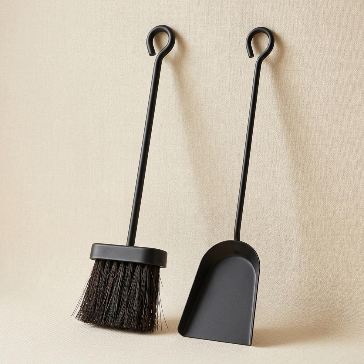 KAMINBESTECK Schwarz 5-tlg Stahl mit Ständer - Schwarz, Metall (25/57/18cm) - Relaxdays