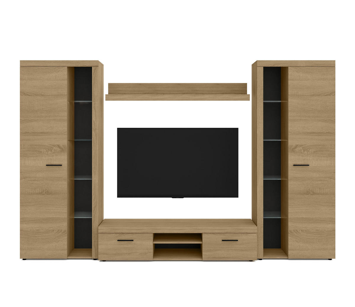 WOHNWAND Spacoro XL Geölte Eiche 300/190/40 cm Viel Stauraum ohne LED - Eichefarben, Holzwerkstoff/Kunststoff (300/190/40cm) - AX Living