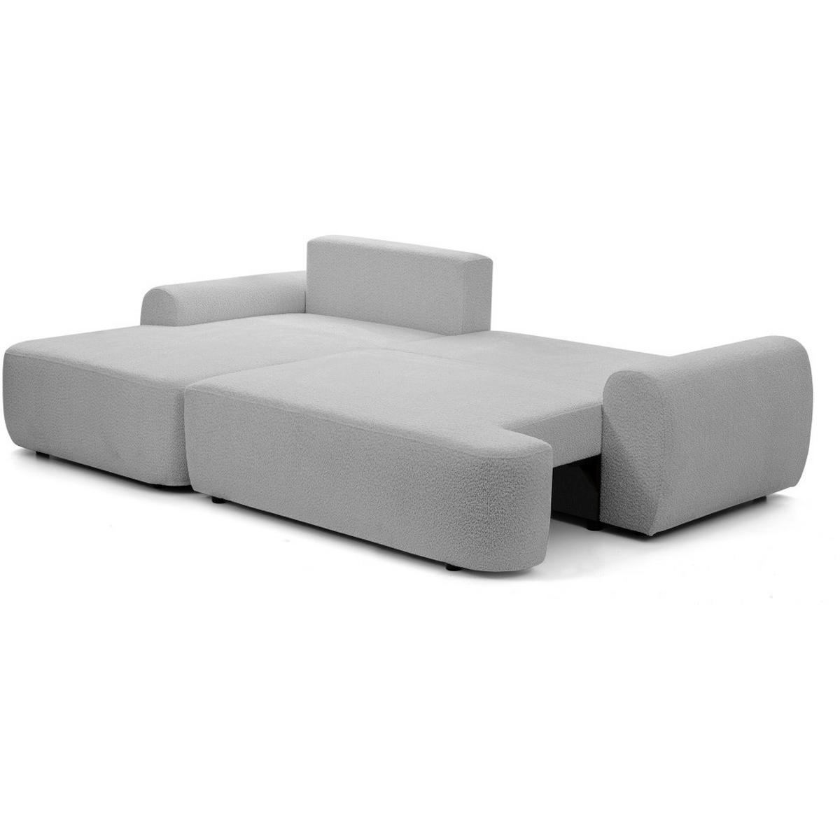 ECKSCHLAFSOFA Oliver im Bouclé-Gewebe, Hellgrau, links - Hellgrau/Schwarz, Textil (266/160cm) - Beautysofa