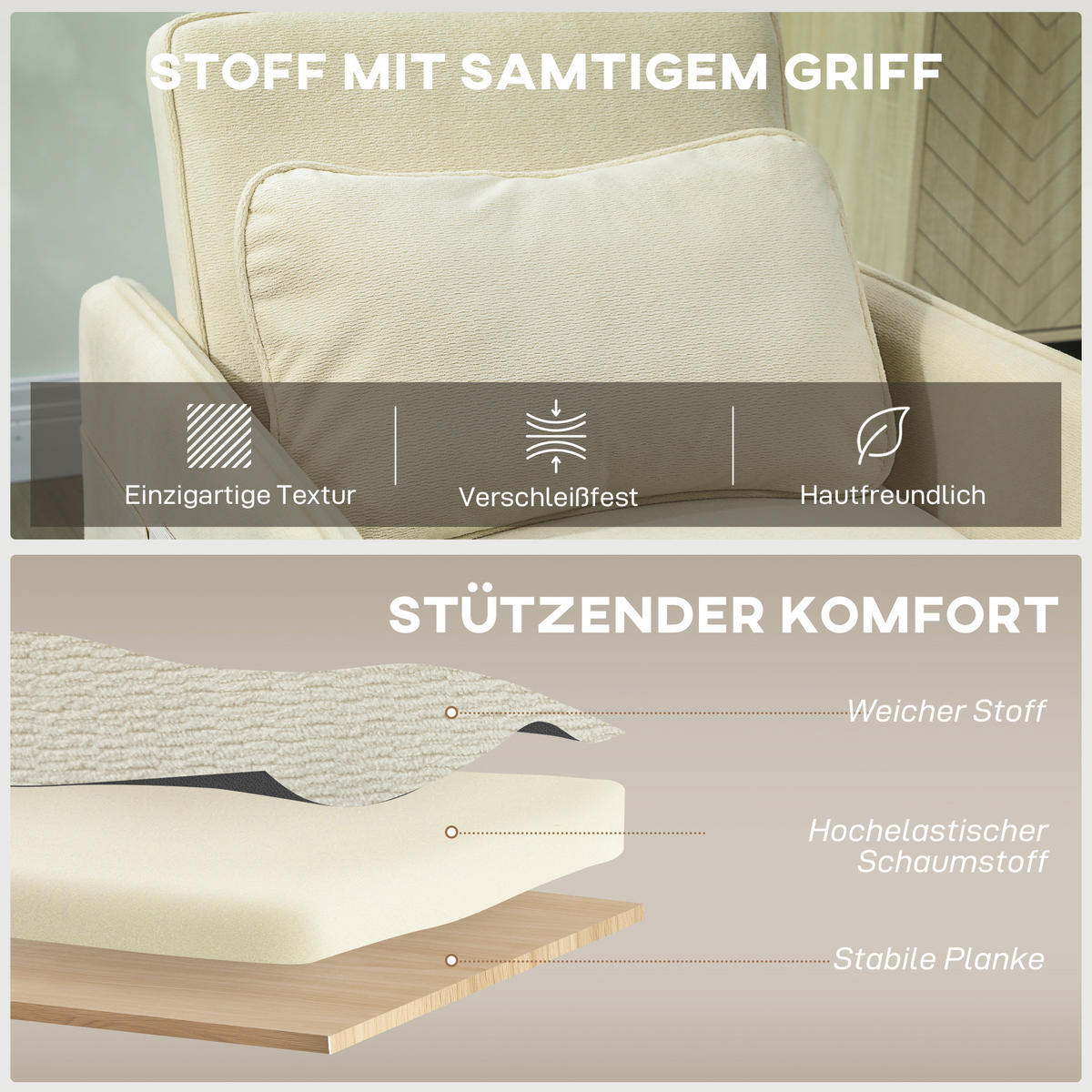 SCHLAFSESSEL Polyester Beige - Beige, Kunststoff/Textil (74/82/85.5cm) - HOMCOM