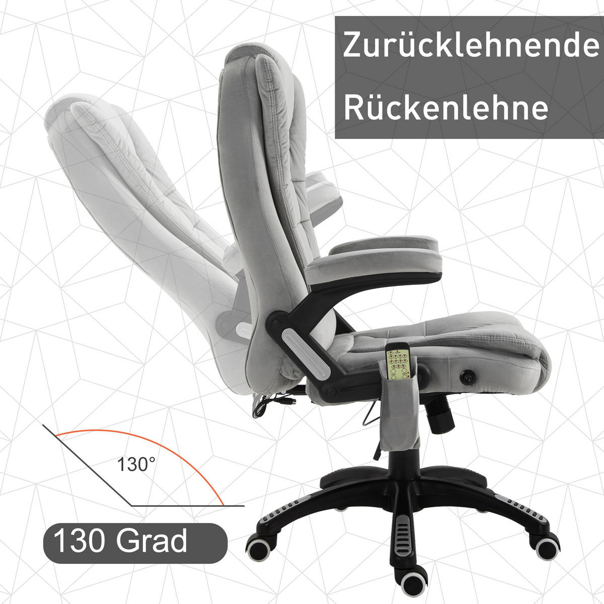 MASSAGE Sessel höhenverstellbarer Bürostuhl mit Massagefunktion Relaxsessel Grau - Silberfarben/Schwarz, Kunststoff/Textil (74/116/67cm) - Vinsetto