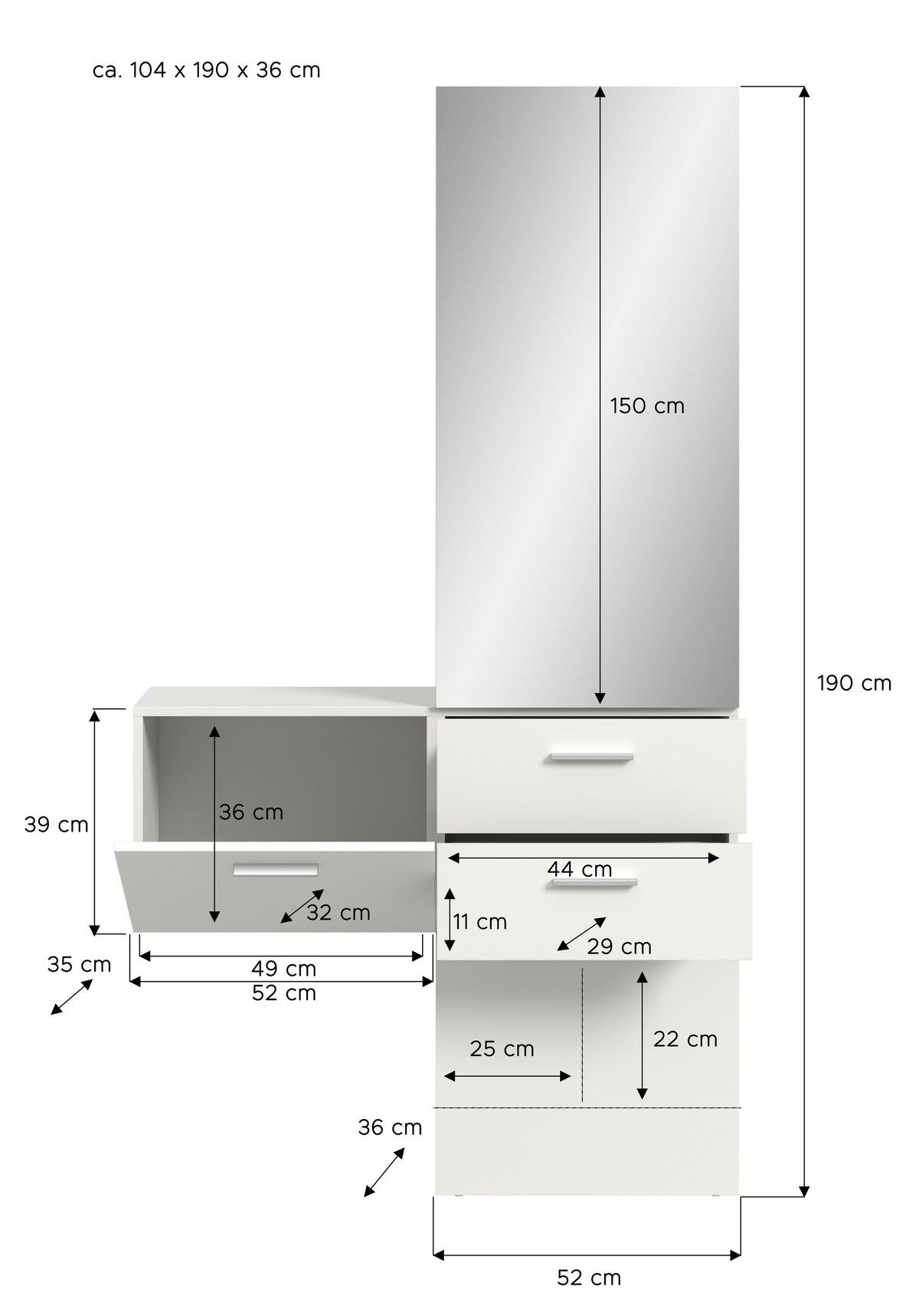 GARDEROBEN-SET VAGA 2.tlg. (B/H/T: ca. 104/190/36 cm) in weiß/weiß - Weiß, Holzwerkstoff (104/190/36cm)