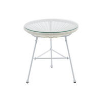 GARTENBEISTELLTISCH - 2 Personen - Harz, Glas - Weiß - - Weiß, Glas (50/50/50cm) - Vente-Unique