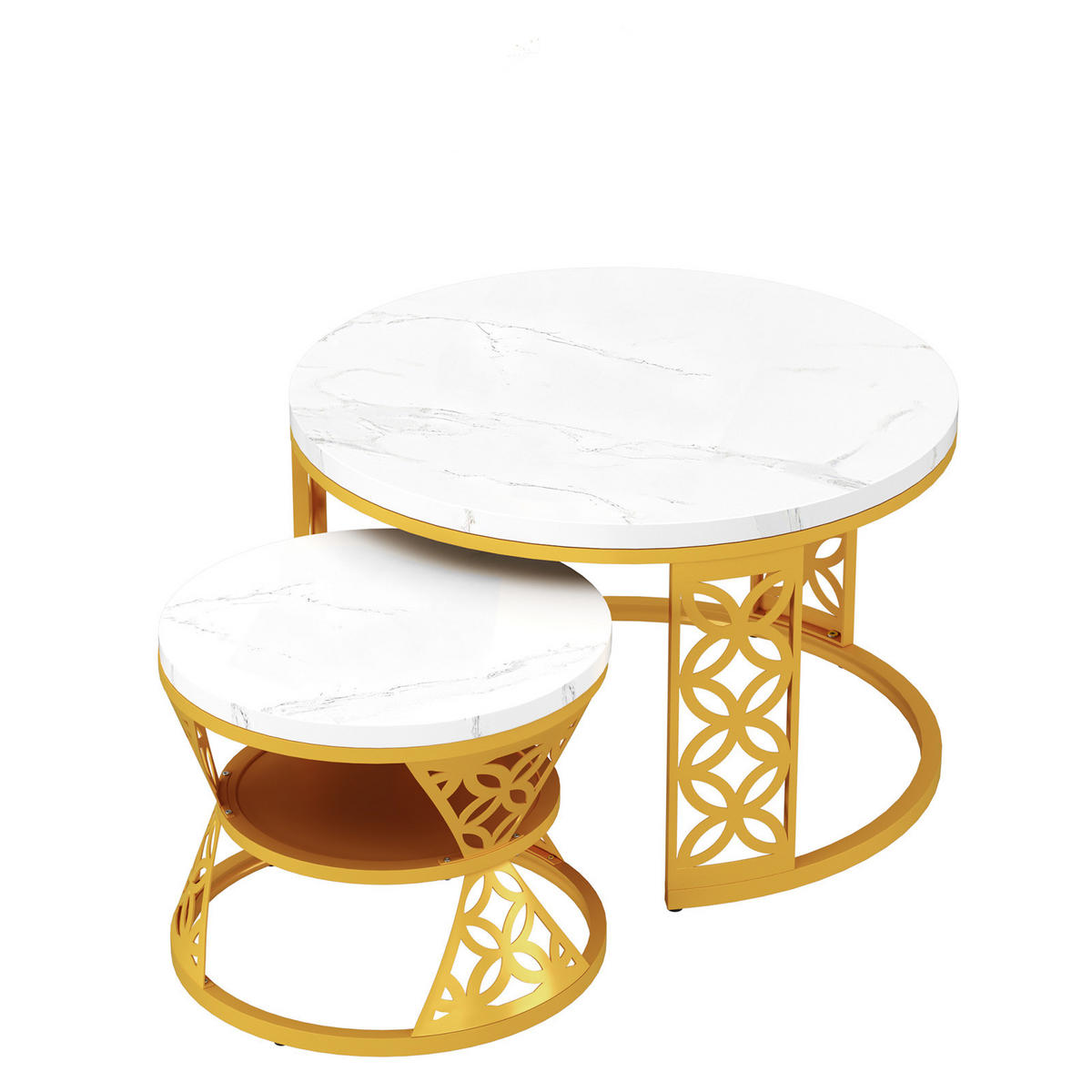 COUCHTISCH Moderner Nesting Satztisch 70/70/45 cm + 45/45/37 cm Kontrastfarbendesign - Weiß, Holzwerkstoff (70/70/45cm) - OKWISH