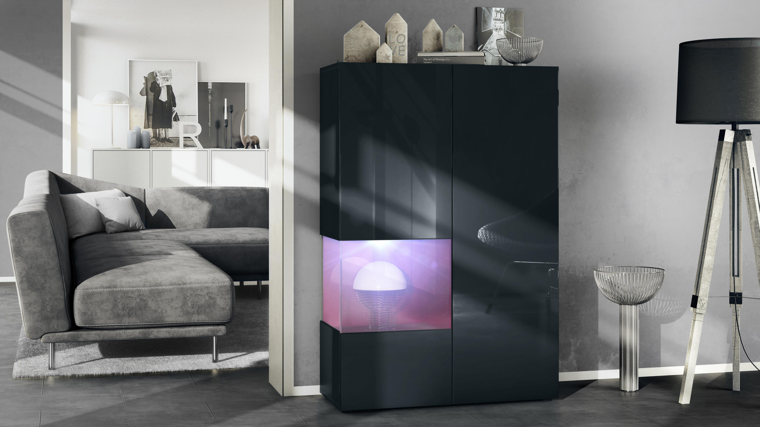 VITRINE Morena Einsatz in Bordeaux Hochglanz - Bordeaux, Holzwerkstoff (91.5/136.5/37cm) - Vladon