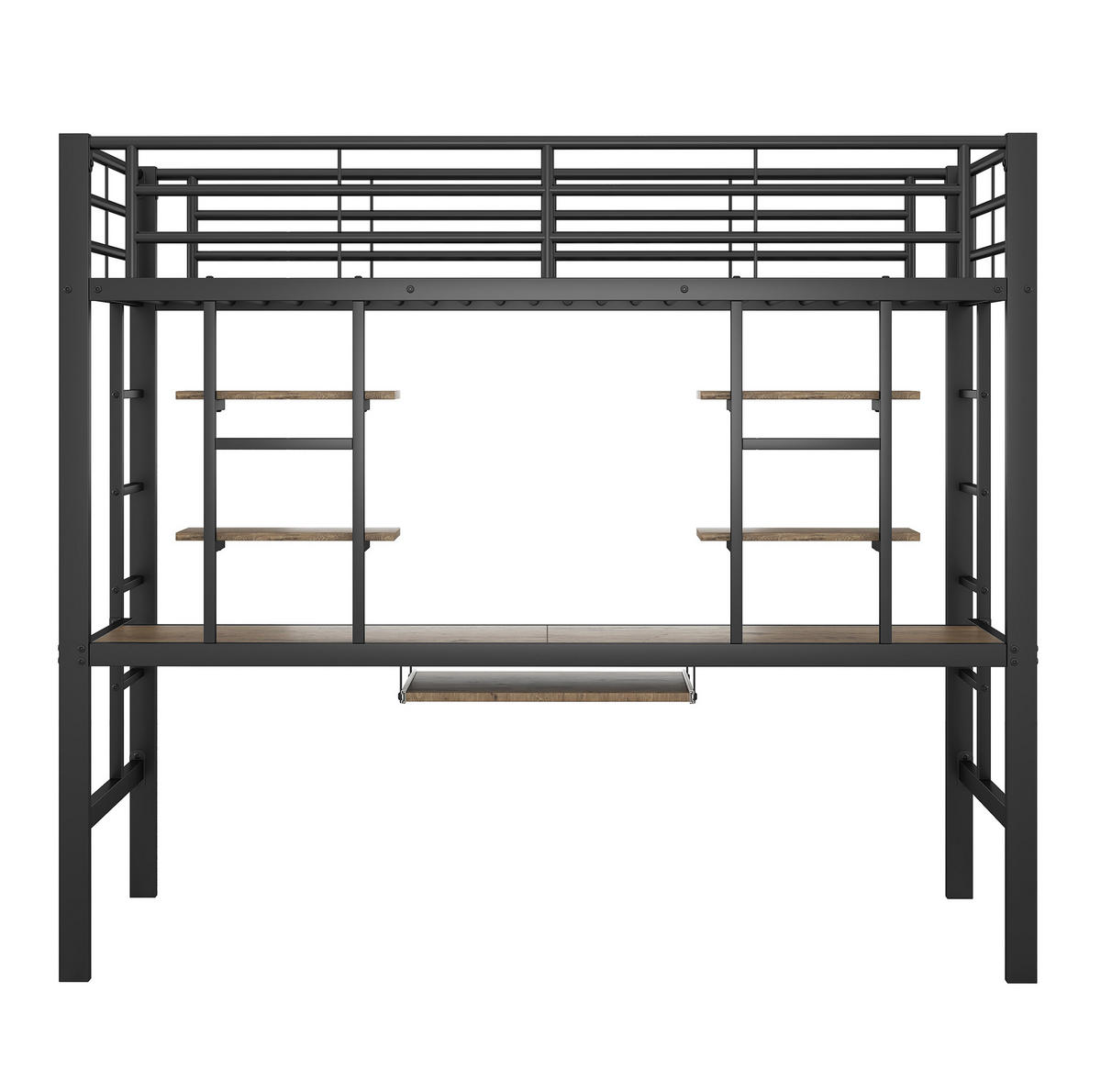 HOCHBETT aus Metall 90x200 cm Schwarz mit Schreibtisch, 2 Bücherregalen und Tastaturablage - Schwarz, Metall (90/200cm) - IVMEU