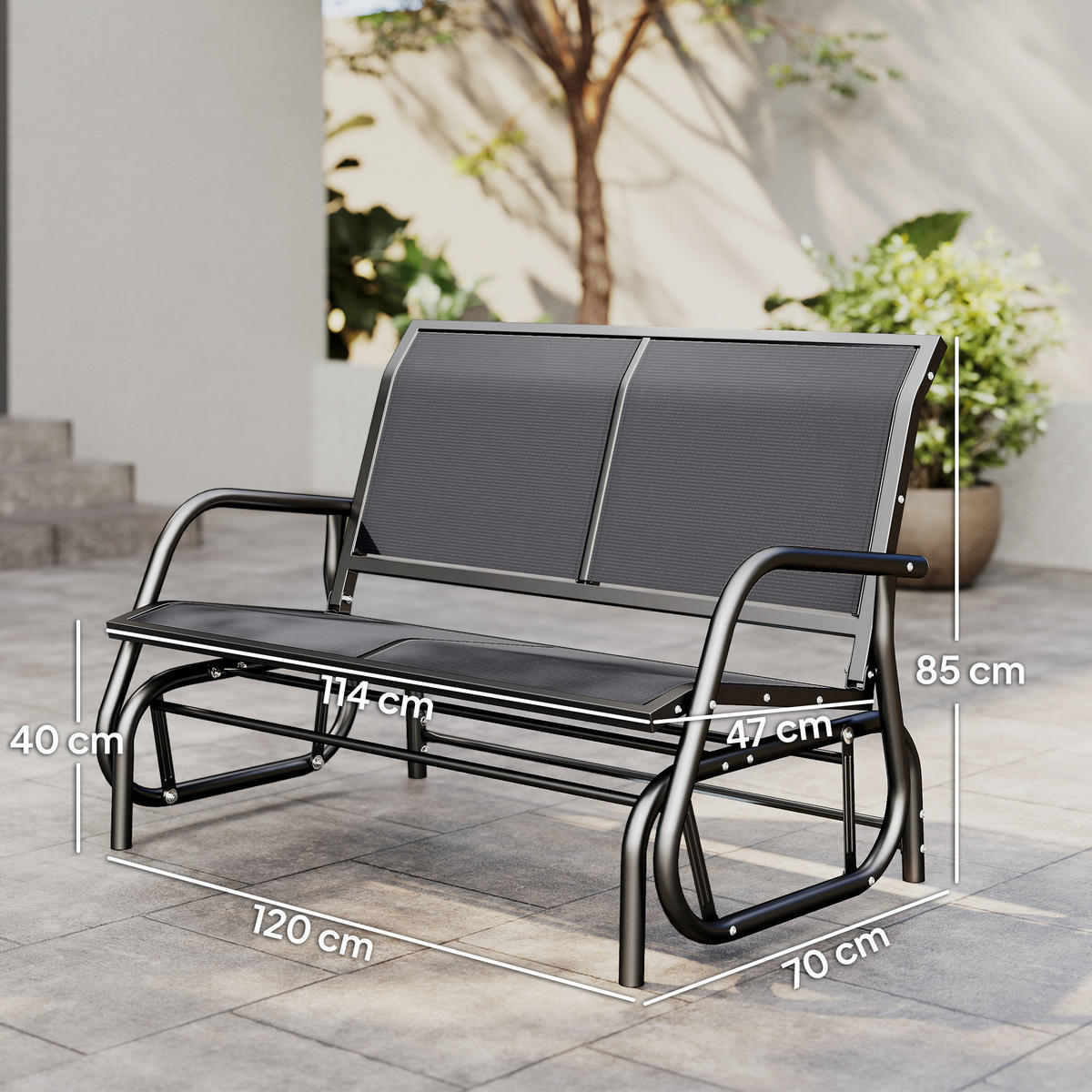 GARTENBANK DE-15233 2-Sitzer mit ergonomischen Armlehnen Grau - Grau, Metall (304.8/215.9/177.8cm) - ComfortXL