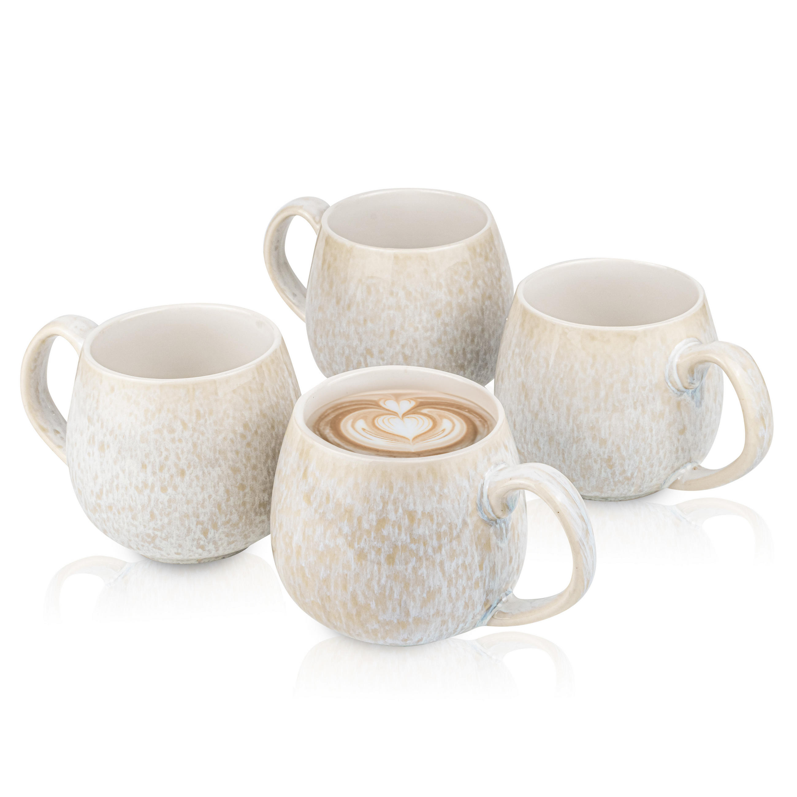 KAFFEEBECHER SET SANTORINI - 4 teilig aus Steingut - Creme, Keramik (30/18/30cm) - Sänger
