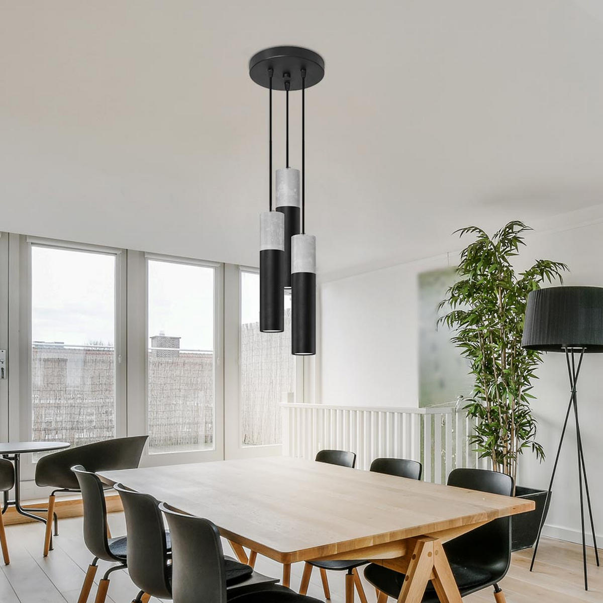 HÄNGELEUCHTE Beton Schwarz 3 flammig - Schwarz, Metall (45/6/90cm)