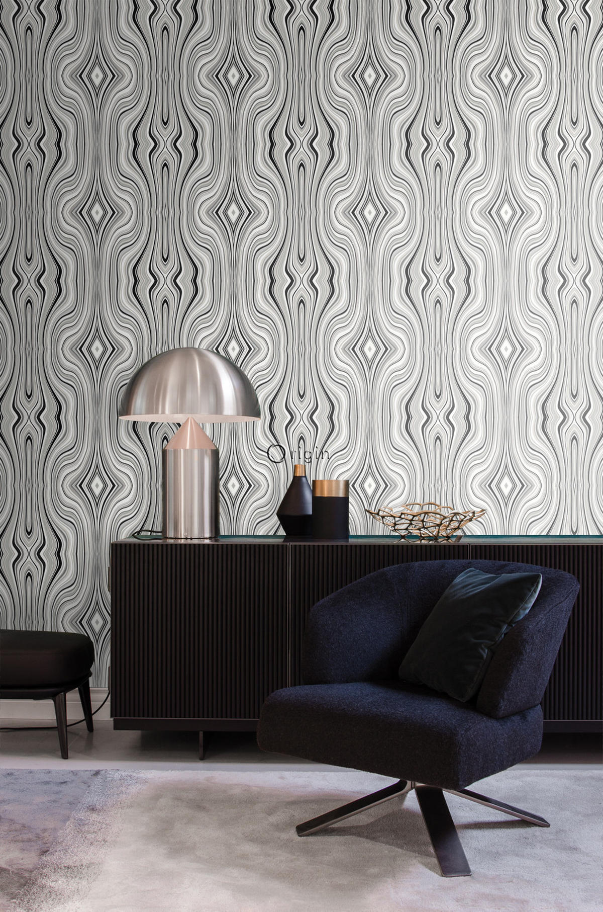 TAPETE grafische Linien 53 cm x 10.05 m - Schwarz, Papier (53/1000cm) - Origin Wallcoverings