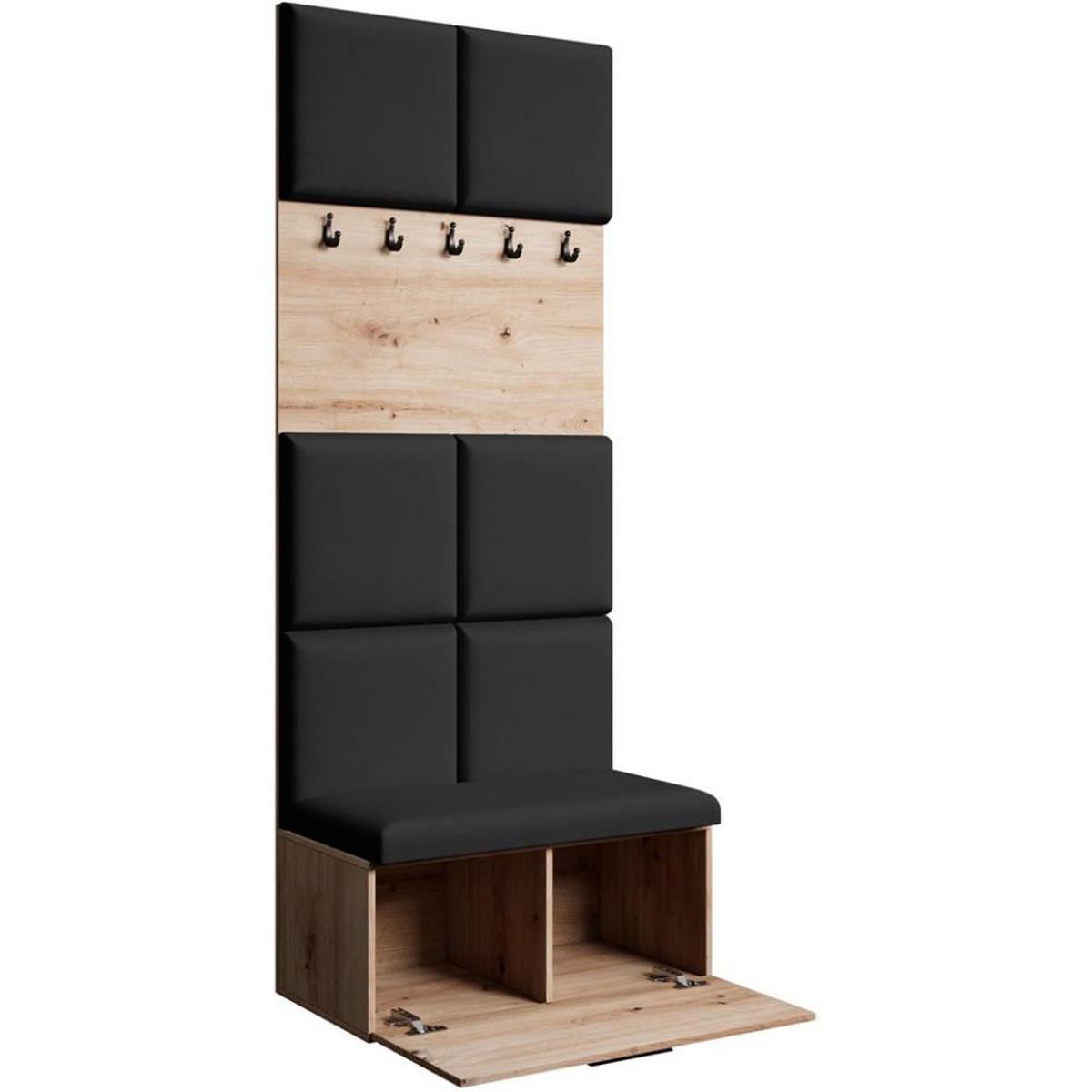 GARDEROBE Margaret I 81/203/43 gepolsterten Paneelen - Schwarz/Eiche Artisan, Holzwerkstoff/Kunststoff (81/203/43cm) - Beautysofa