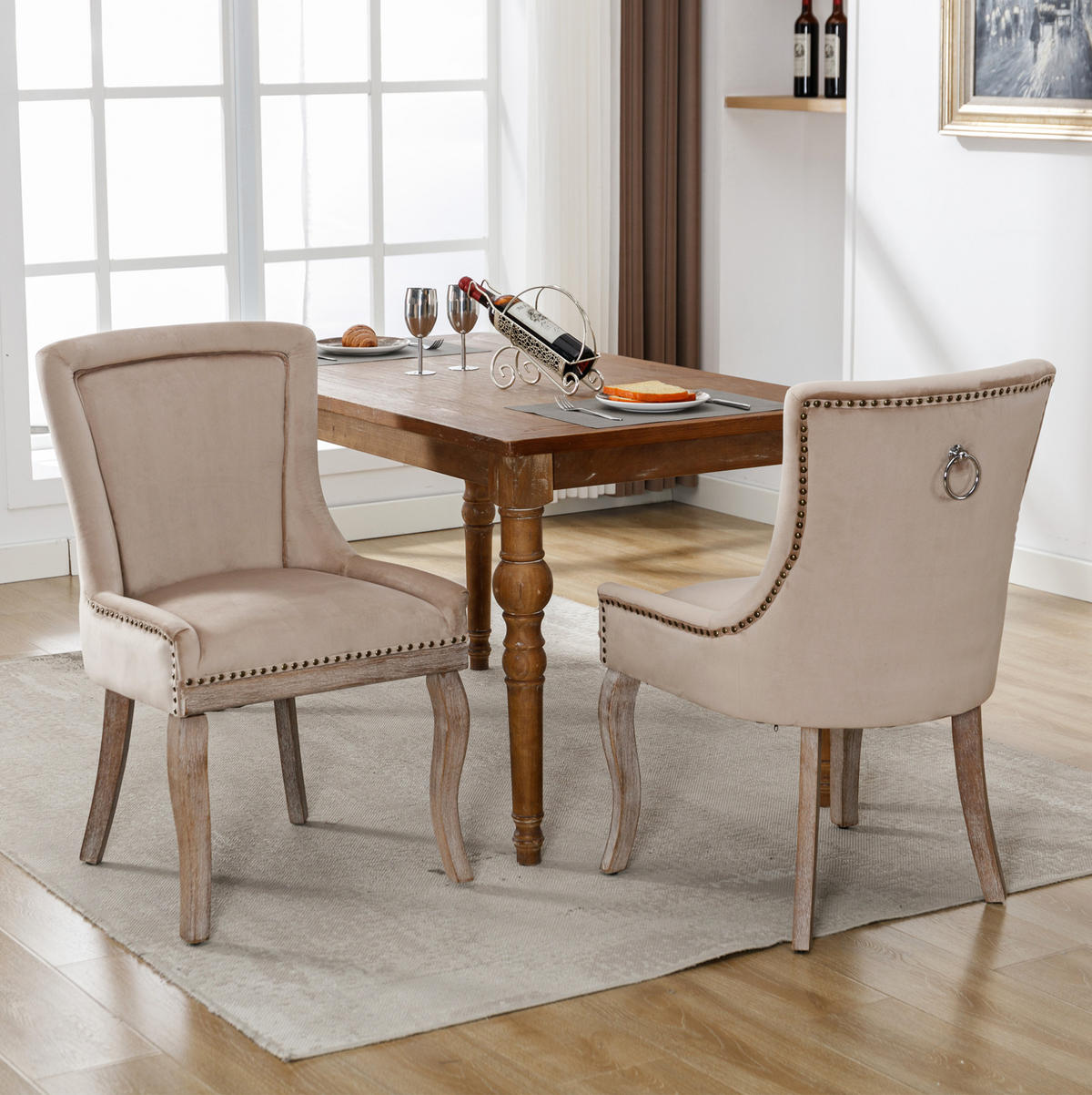ESSZIMMERSTUHL 2er-Set gepolstert Samt Beige - Beige, Holz (61/91/55cm) - Meubliv