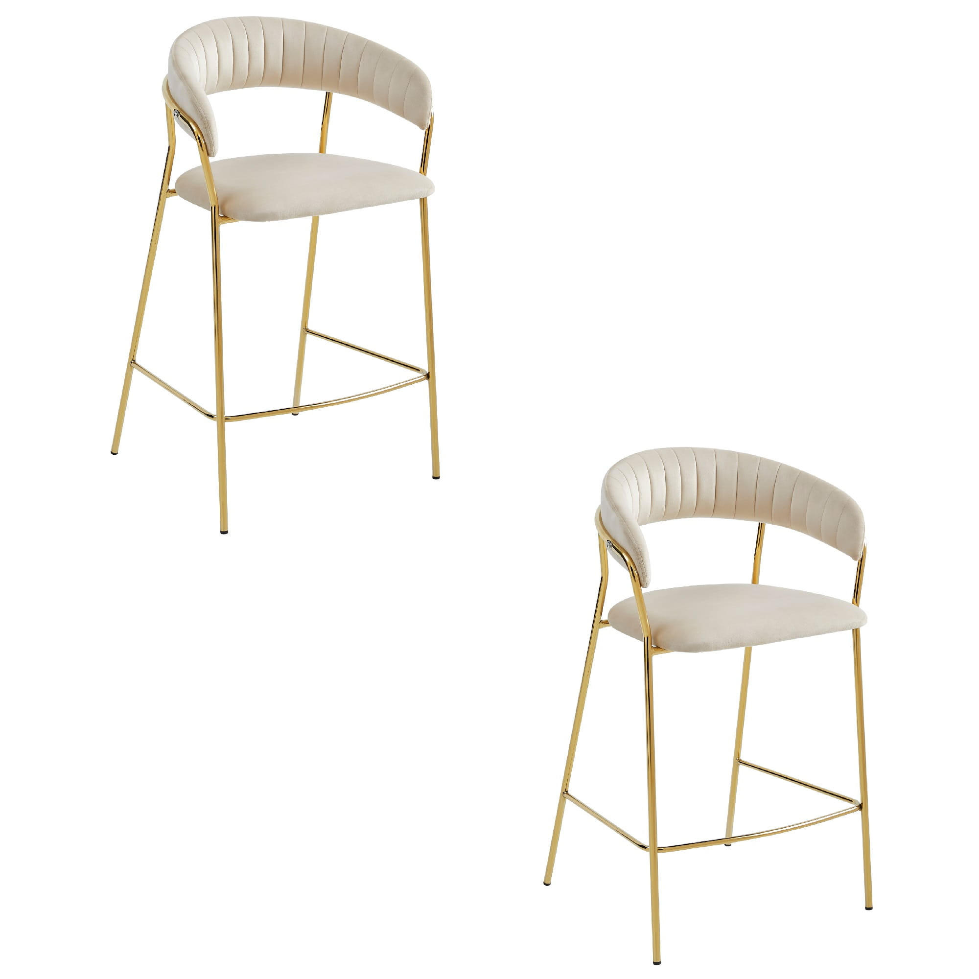 BARHOCKER 2-er Set BADIA beiger Sitz, Goldbasis - Beige, Textil (46/94/45cm) - Valora