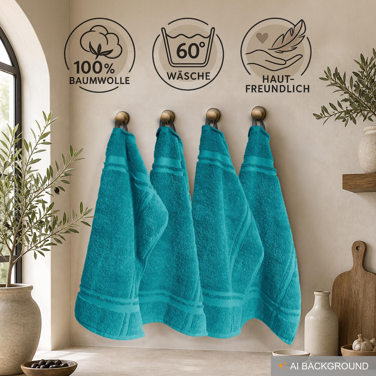 FROTTEE Küchenhandtücher 50x50 cm, 4er Set, Nautic Grün - Smaragdgrün, Textil (50/50cm) - Lashuma