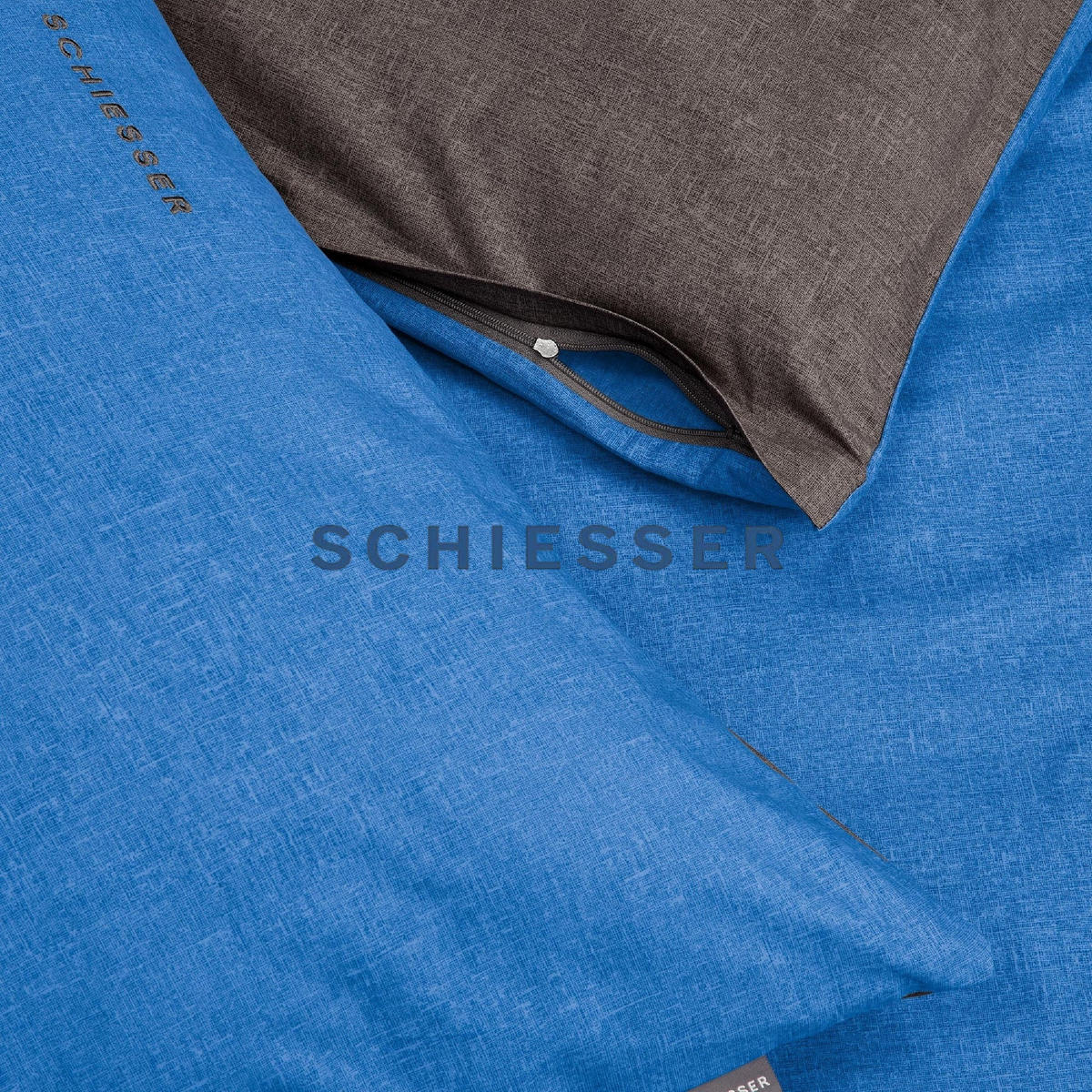 BETTWÄSCHESET Doubleface - Renforcé - 2-teilig - 155 x 220 cm - Blau-Dunkelgrau - Blau/Dunkelgrau, Textil (155/220cm) - SCHIESSER