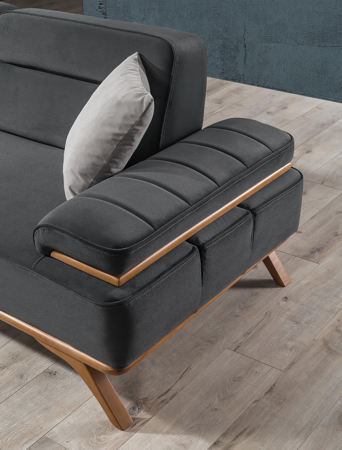 SOFA Andorra 2-Sitzer Samt Grau - Grau, Textil (200/85/95cm) - Villa Möbel