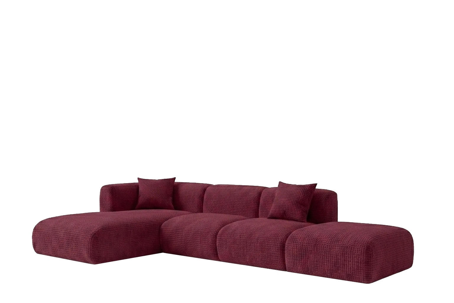 ECKSOFA L-Form mit Hocker, Chenille-Stoff Cremona, Rotwein, Links, GRETA - Weinrot, Holz (386/179cm) - Kaiser Möbel