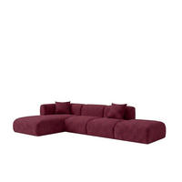 ECKSOFA L-Form mit Hocker, Chenille-Stoff Cremona, Rotwein, Links, GRETA - Weinrot, Holz (386/179cm) - Kaiser Möbel