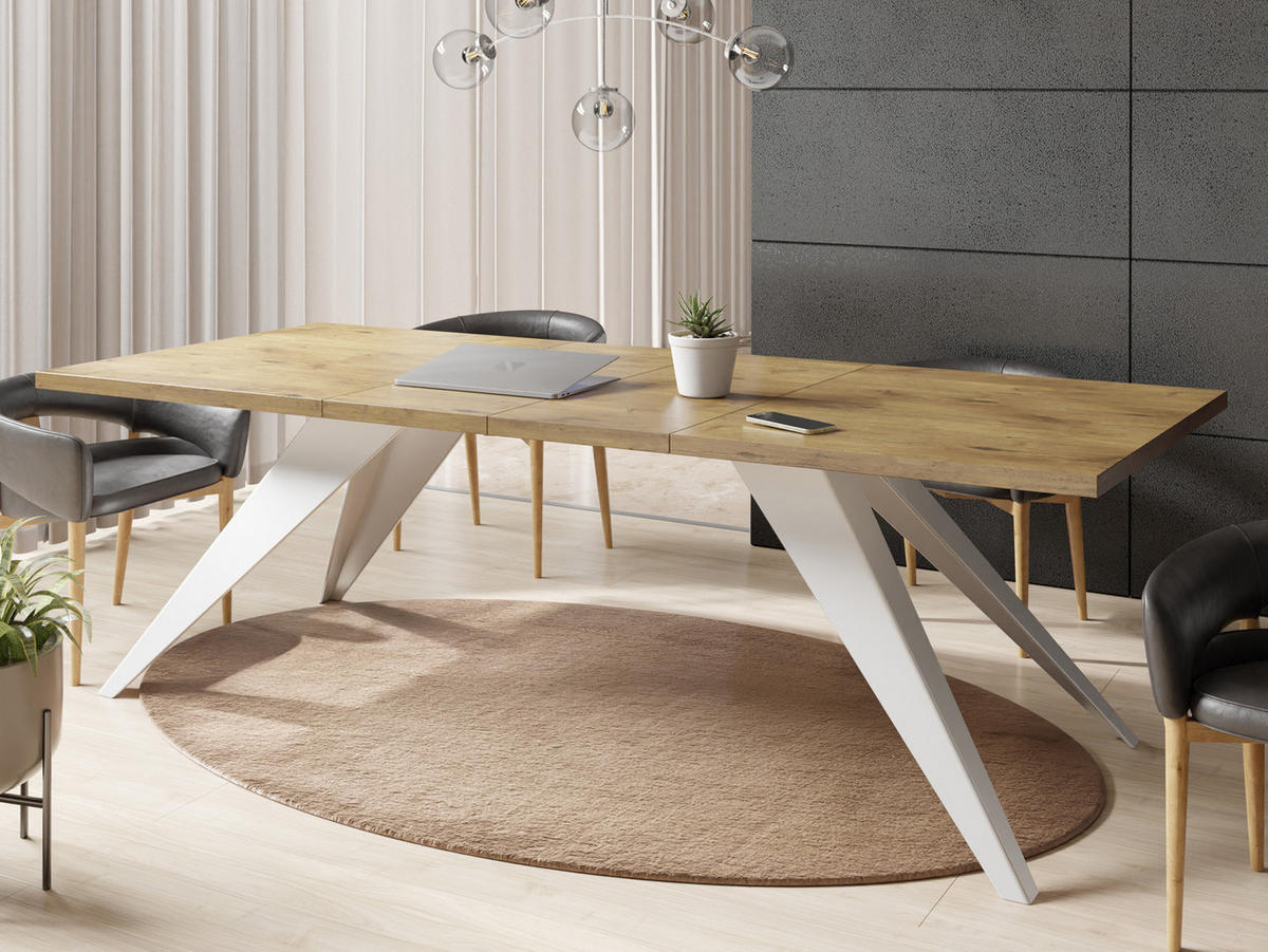 ESSTISCH Vance Weiß rechteckig ausziehbar, Lancelot Eiche 140-240/80/76 cm - Eichefarben/Weiß, Holzwerkstoff/Metall (140/80/76cm) - WFL GROUP