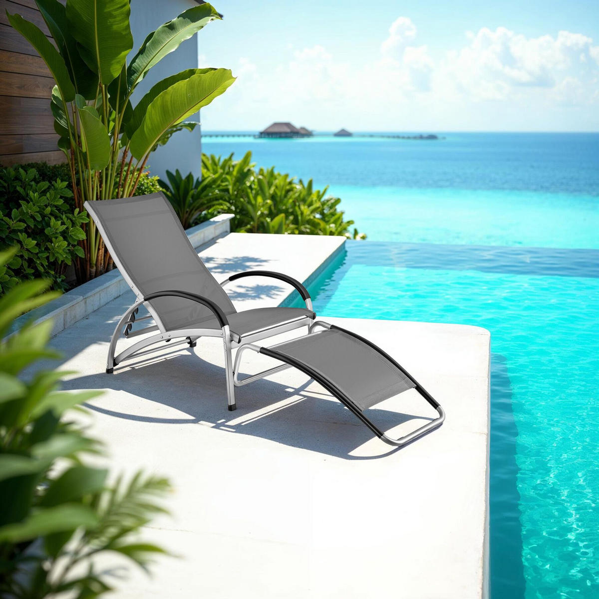 SONNENLIEGE Avignon, 4-fach verstellbare Rückenlehne, anthrazit - Anthrazit, Metall (62/91/195cm) - tectake