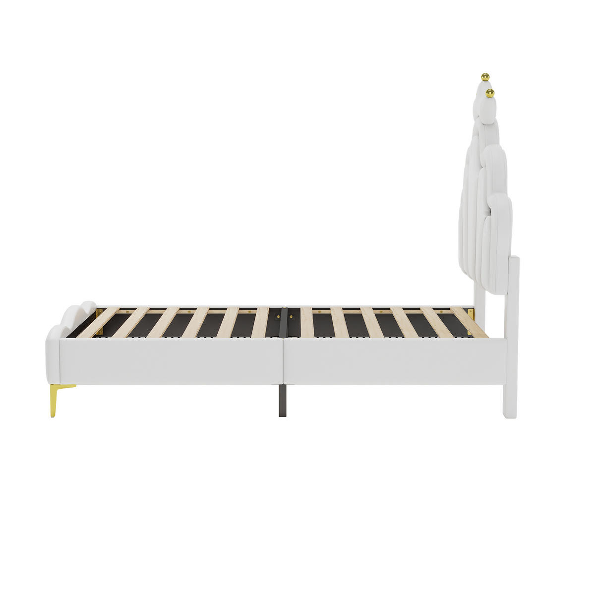 FLACHBETT 90x200cm Weiß Doppelbett Kronenform PU-Leder LED - Weiß, Holz (90/200cm) - FLIEKS