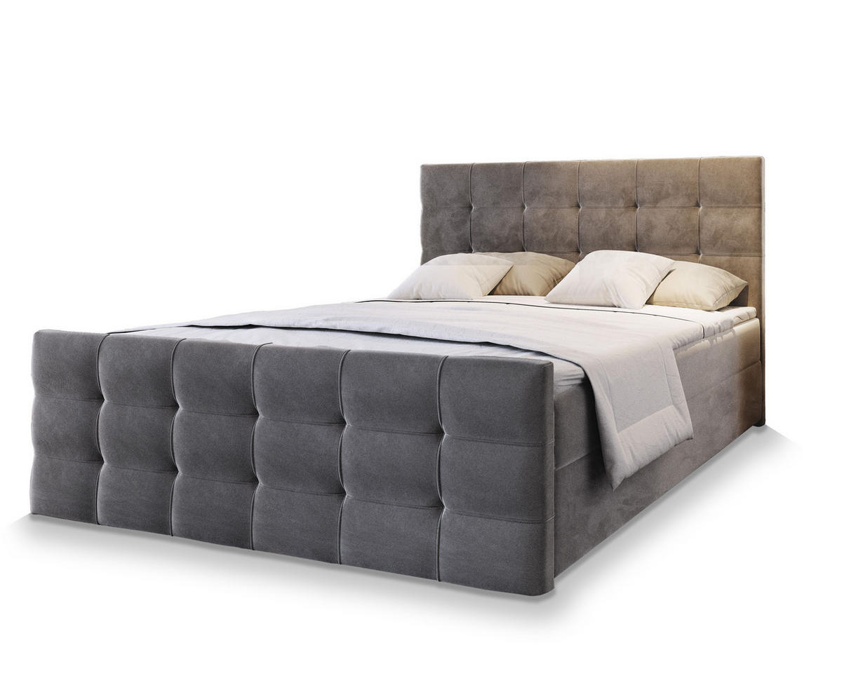 BOXBETT AMON 180x200 cm mit Matratze und Topper - Grau - Grau, Holz (180/200cm) - MASSENO