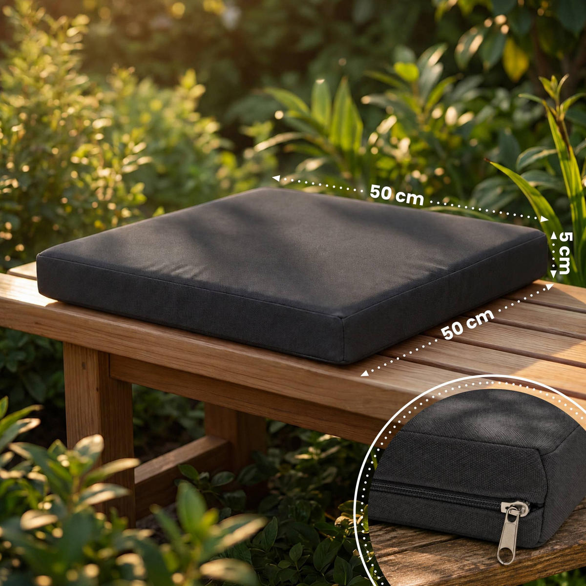 GARTENSTUHL eckig 50/50/5 cm Stoff Dunkelgrau - Dunkelgrau, Textil (50/5/50cm) - CLP