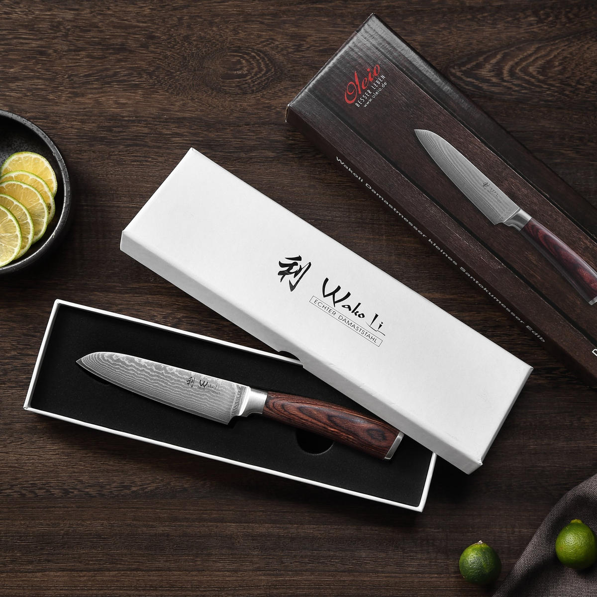 SANTOKUMESSER (klein) Edib Damast - Braun, Holz/Metall (23cm) - Wakoli