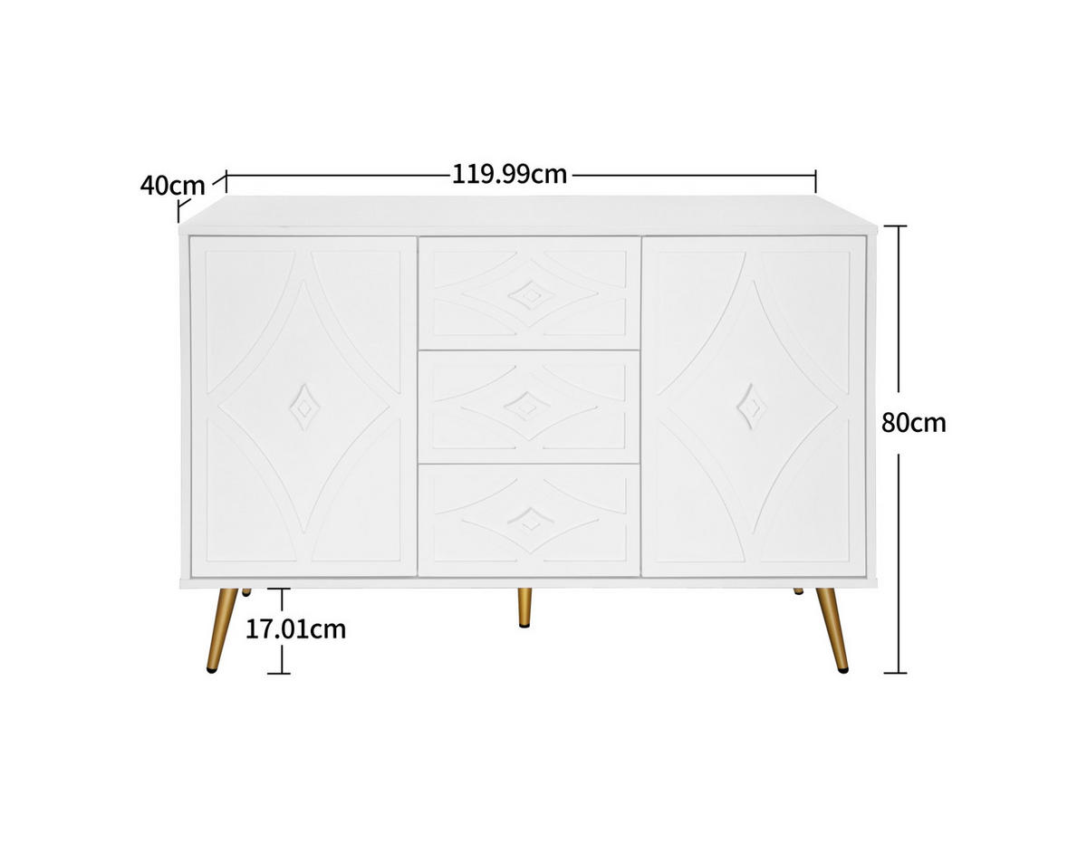 KOMODA 120/40/80 cm se 3 zásuvkami a 2 dvířky, 3D kosočtvercový dekor, dřevotříska, Bílá - bílá, kompozitní dřevo (120/80/40cm) - Redom