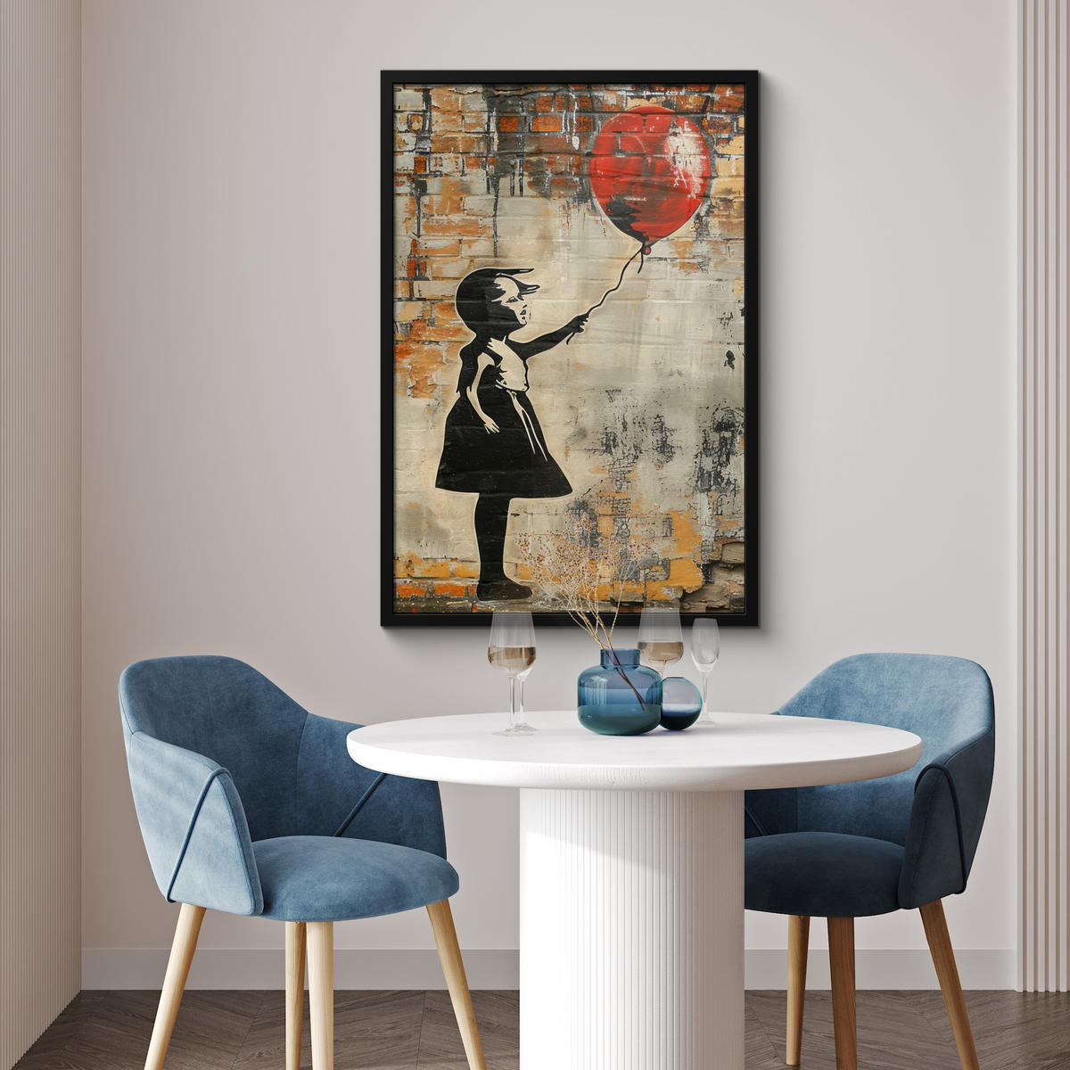 ZARÁMOVANÝ PLAGÁT Graffiti - Banksy - Dievča - Street art 60x90 cm - piesková, papier (60/90cm) - MuchoWow